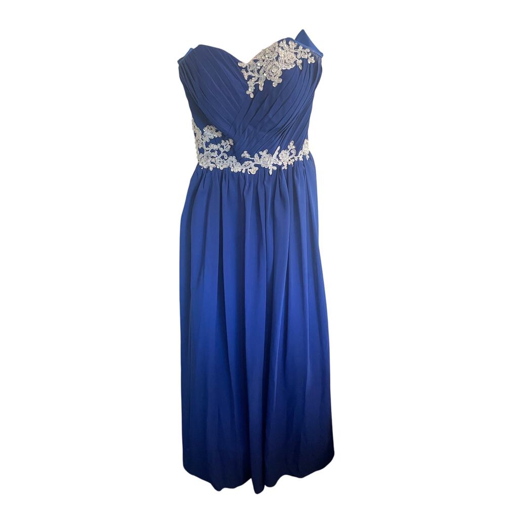 Bridess Women's Size 4 Blue White Embellished Strapless Midi Dress Brides Maid